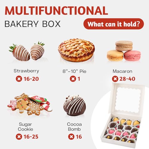 ZORRITA White Pie Boxes with Window, 20 Pack, 10" x 10" x 2.5" - size: 10"L x 10"W x 2.5"H