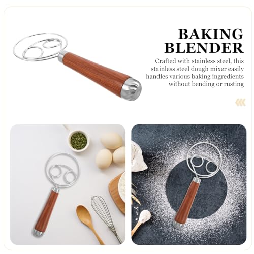 PRETYZOOM Dough Whisk Stainless Steel Whisk Wood Handle Bread Mixer