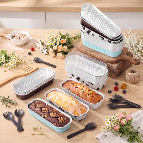 Blushtier 150 Pcs Mini Loaf Pan with Lid & Spoon, Cowboy Color - color: Cowboy
