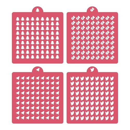 4 Pack Reusable Royal Icing Sprinkle Stencils Gem Glitter Stencils Bakery Stencil Template Set for Cookie Cake and Cupcake,Crafts DIY Tumblers Reusable Glitter & Gem Template Set (Social Media) - style: Social Media