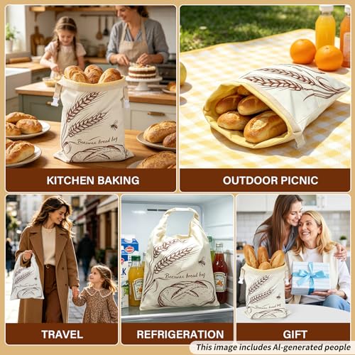 Beeswax Bread Bag 2 Pack, Reusable Sourdough Bread Bags for Homemade Bread - color: Fold Buckle-Farmhouse