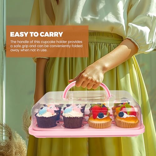 Pink Cupcake Carrier Cupcake Holder with Lid, Cake Container - color: Pink