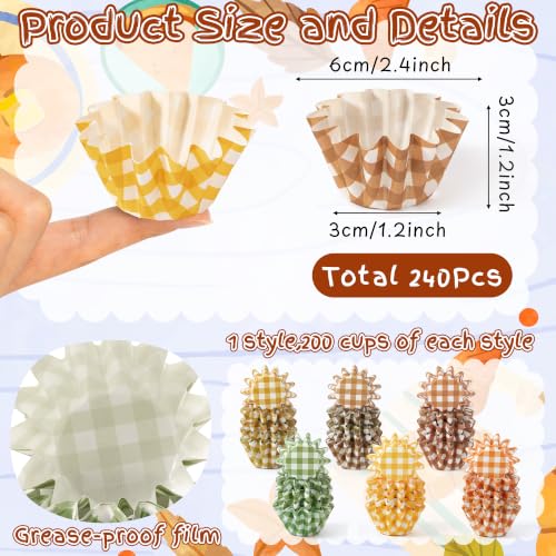 Fall Plaid Mini Size Cupcake Liners, Bulk Grease Resistant Baking Cups - color: Orange, Green