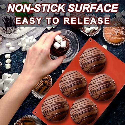 Lerykin 3 Pack Extra Large 5-Cavity Semi Sphere Silicone Molds, Half Sphere Baking Mold Non-Stick for Making Big Size Hot Chocolate Bomb, Jelly, Cake, Dome Mousse - color: 5-Cavity Extra Large (3 Pack)