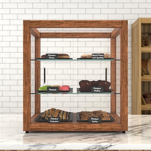 KoolMore 20 in. 3-Tier Dark Wood Countertop Dry Bakery Display Case, Pastry, Cake and Cookie Display with Tempered Glass - color: Dark Wood, size: 20 in.
