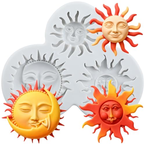 Sun Moon Face Fondant Mold Sun Face Silicone Chocolate Candy Mold - color: Style C