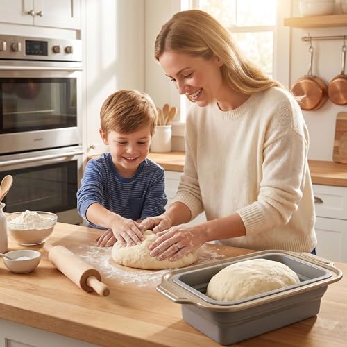 2-Pack Collapsible Silicone Bread Pans with Reinforced Rim & Oven Mitts - Space Saving Loaf Pans for Baking - Easy Release Nonstick Foldable Mold for Meatloaf, BPA Free