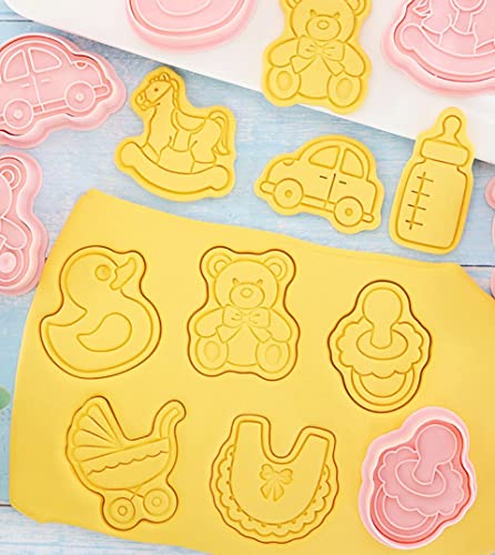 8pcs Cute Baby Shower Cookie Cutters,Newborn party Cookie Stamps (Baby) - color: Baby