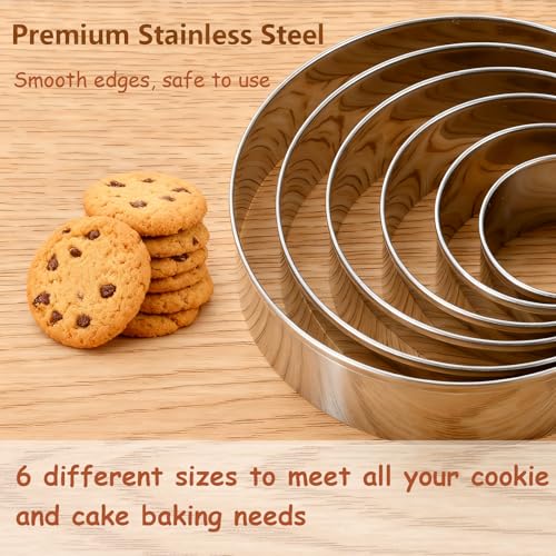 6 PCS Round Cookie Cutters (1.5,2,2.5,3,3.5,4 Inch), Stainless Steel Cookie Cutter, Kitchen Baking Utensils,Suitable for Making Cookies, Cakes, pizza and More.