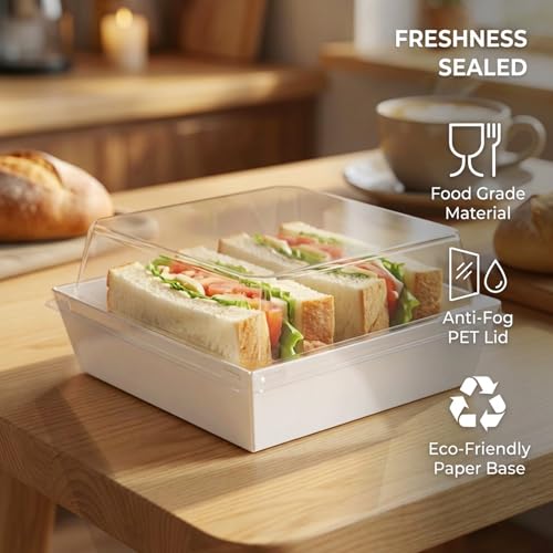 50 Sets Charcuterie Boxes with Clear Lids, 4.5" Square Sandwich - color: White