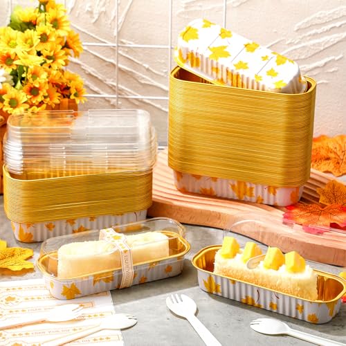 Tioncy 100 Pcs Mini Loaf Pans with Lids Spoons, Leaves - style: Leaves