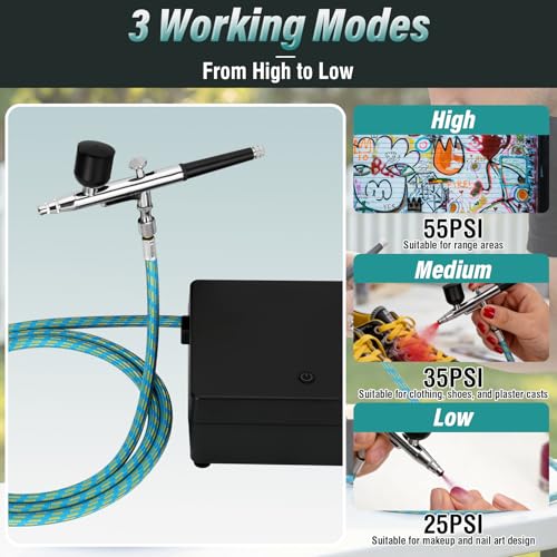 Airbrush Kit with Compressor, Includes 3 Nozzles and Cleaning Kit