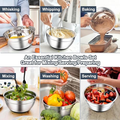 TeamFar Mixing Bowls, Stainless Steel Salad Bowls with Lids - Black - color: Black