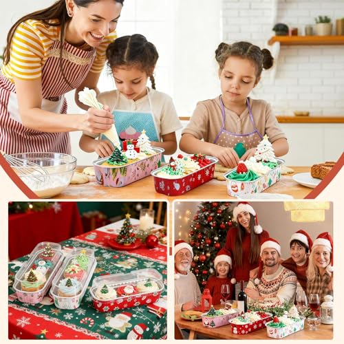 50Pack Mixcolor Christmas Mini Cake Pans with Lids and Spoons Mini Loaf Pans with Lids, 6.8Oz Aluminum Foil Pans Tins, Individual Dessert Cups Containers for Sales,Party,Picnics - color: 50-Christmas-Mix