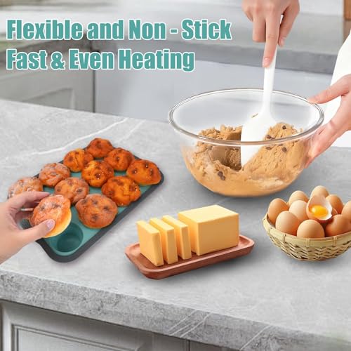 12 Cups Silicone Muffin Pan with Spatula, Nonstick Cupcake Mold