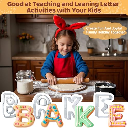 ofone Small Alphabet Cookie Cutters(A - Z), 26 Pcs Stainless Steel Fondant Letter Cutters Set, Mini Metal Biscuit Cutter Shapes for Baking Cakes Pastry Polymer Clay Fruits - color: Letter Cookie Cutter Set