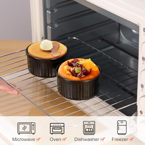 Yachi Ramekins Black, 6 oz Ceramic Set of 6 Stoneware Bakeware for Souffle Sauces Dipping Onion Soup Lava Cake Flan Creme Brulee Kit Pudding Mini Custard Oven Safe - color: Black, size: 6 OZ