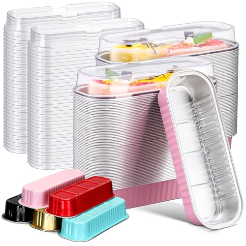 Qunclay 300 Pcs Mini Loaf Pans with Lids 6.8 oz Aluminum Foil, Multicolor - color: Multicolor