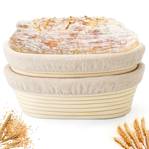 Banneton Bread Proofing Basket, 2 Pack 10 inch Oval Shaped Sourdough Banneton Baskets, Banneton Bread Basket for Sourdough Baking Supplies - size: 10Inch