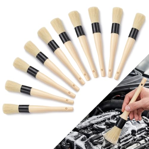 10 Pack Detailing Brushes, Parts Cleaning Brush Set for Auto Engine, Car Detailing, Wheels, Air Vents, Engine Bay Cleaner Tool with ABS Handle, Engine Cleaning Brushes for Tight Spaces