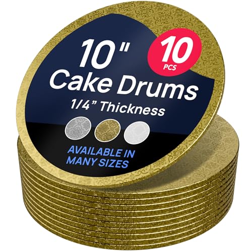 O'CREME Round Cake Drum Board Gold Wraparound 10 Inch 1/4 Thick - color: Gold, size: 10"