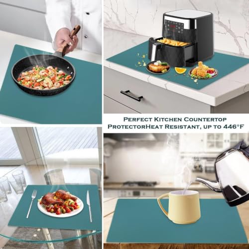 QPIX DIGITAL Extra Large Silicone Countertop Mat,Silicone Table Mat Kitchen Counter Protector Nonslip Heat Resistant Silicone Desk Mat Crafts Kids Dinner Placemat Pastry Dough Rolling Mat,Dark Green - color: 02 Dark Green, size: 27.6"L x 15.7"W