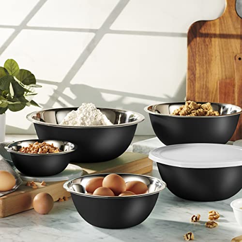 10-Piece Stainless Steel Mixing Bowl Set with Lids for Food Prep & Storage - color: Black Bowls - With White Lids
