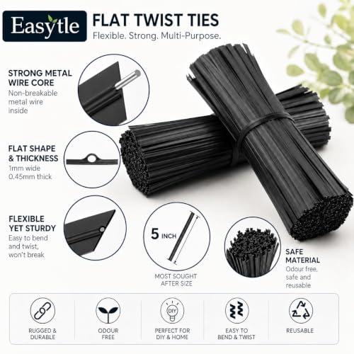 400 Pcs Twist Ties for Bags 5" Cable Ties Bag Twist Ties for Cord Twist Bread Ties Reusable Black Plastic Coated Ties Heavy Duty Bread Ties Twist Wire Ties for Household and Office Use (Pack of 3) - size: 400 PCS (Pack of 3)