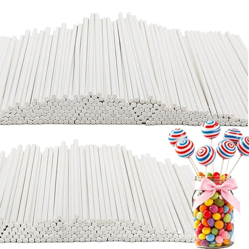 500PCS 4-Inch White Lollipop Sticks,Paper Sucker Stick,Cake Pops Stick for Candy Melt,Dessert,Cake Pops,Chocolate and Cookie(3mm)