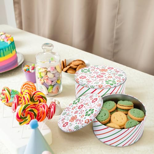 Yopay 3 Pack Round Decorative Cookie Tins, Food Safe Metal Gift Tins
