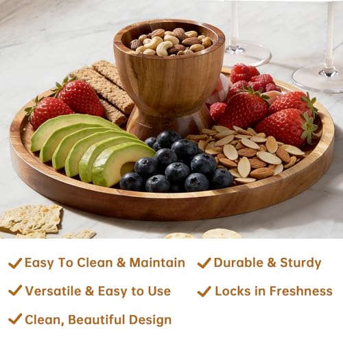 12" Acacia Wood Cake Stand with Dome Lid - 2-in-1 Reversible Dessert Tray