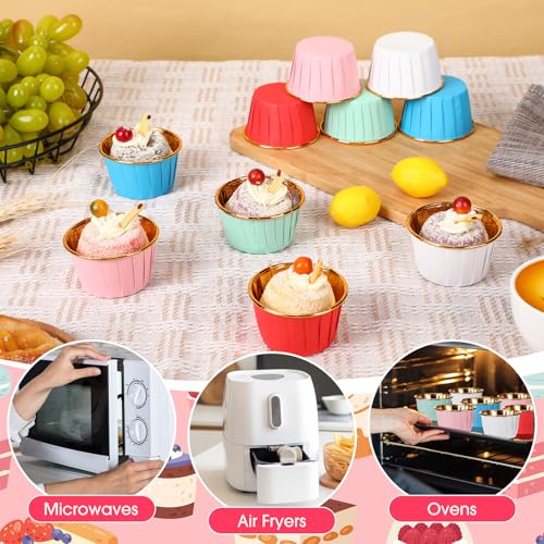 240 Pack Gold Foil Cupcake Liners Bulk 3.5 oz Disposable Party Cupcake Baking Cups Colorful Foil Muffin Liners Metallic Baking Wrappers Holders(Solid Color Style) - style: Solid Color Style