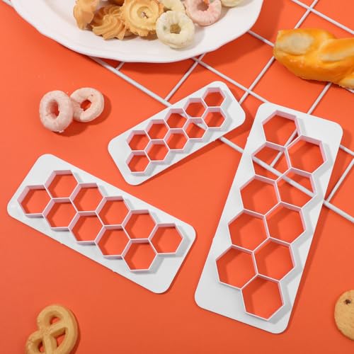 3Pcs Hexagon Cookie Cutter, 3 Size Plastic Cake Fondant Cutter Biscuit Cutters Geometric Baking Tools Cake Decorating