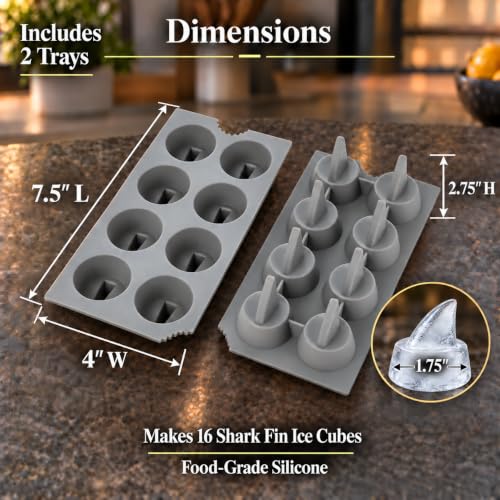 HIC Kitchen Silicone Shark Fin Ice Tray, Non-Stick, Set of 2, Each Tray Makes 8 Shark Fins - size: 16 Shark Fins