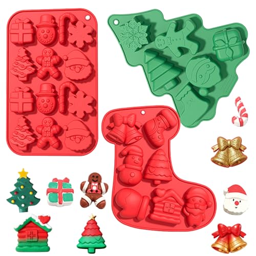 3 Pack Christmas Silicone Molds,Soap Molds for Handmade Soap,Chocolate, Jello,Snowman, Candy and Candles - color: 3pcs-Christmas Molds