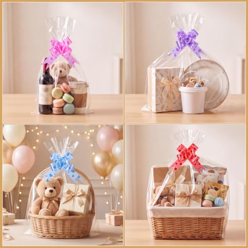 woric 3 Size Clear Cellophane Gift Bags 24x30 16x24 12x18in with Pull Bows - size: 3 Size(24x30 16x24 12x18in)
