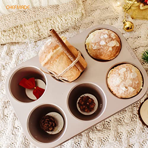 CHEFMADE Muffin Cake Pan, 6-Cavity Non-Stick Jumbo Cupcake Pan Bakeware for Oven Baking (Champagne Gold) - size: 06 - Jumbo 6 Cups