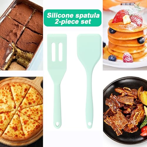 Small Silicone Spatula Set, Mini Spatulas for Baking, Cooking, Serving - color: Green