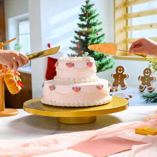 Wenqik 16 Inch Gold Cake Stand Metal with Knife Spatula Set - color: Gold, size: 16 Inch
