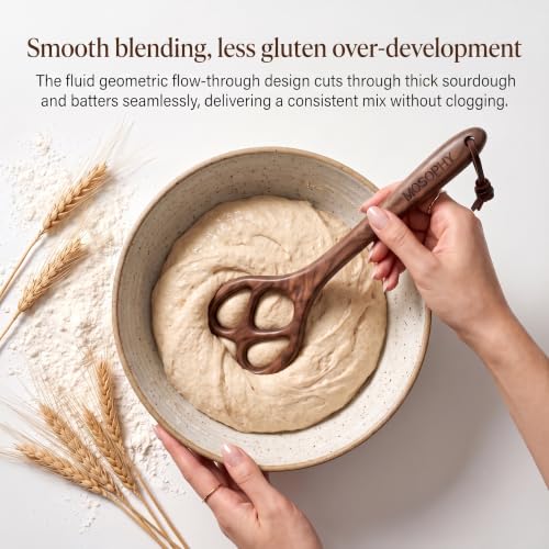 Premium Walnut Danish Dough Whisk, 12 Inch Solid Wooden Dough Whisk for Sourdough Whisk, Handheld Bread Whisk for Baking, Heavy Duty Pastry Batter Mixer Tool