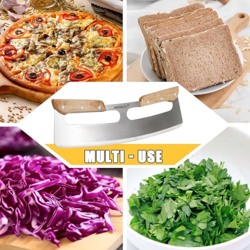 Sharp Pizza Cutter Rocker 14 inch with Double Handles and Protective Cover, Good for Kitchen Dining Room - color: Wood