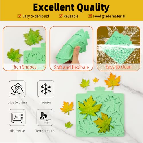 KALAIEN Leaf Molds Silicone,Leaves Chocolate Fondant Molds Set of 2 (Maple) - color: 2 Pcs(maple)
