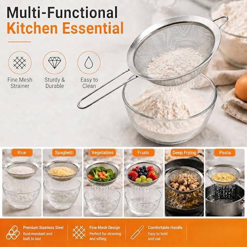 HiramWare Fine Mesh Strainer, Medium Stainless Steel Colander - size: Medium 5.51 Inch Diameter