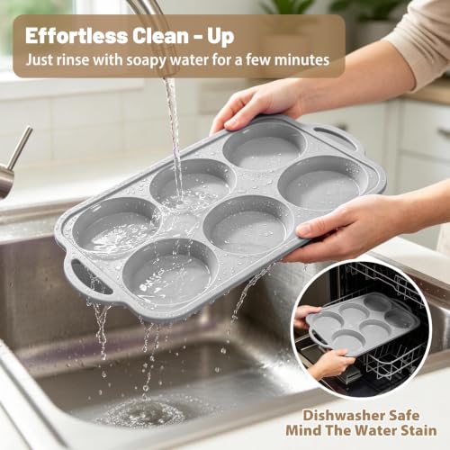 Egg Bites Silicone Mold for Baking：2 Pack 4 In Egg Sandwich Mold with Frame - color: Light Grey