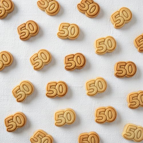 BAKERLOGY Number 50 Mini Cookie Cutter & Stamp Set – Double Digit Milestone Baking Tool for 50th Birthday, Anniversary & Special Celebrations Cupcake Topper & Fondant Cake Decoration