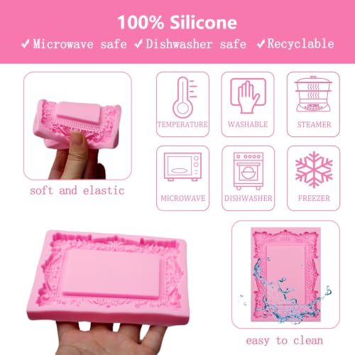 Baroque Silicone Picture Frame Mold for Chocolate & Resin - color: Pink(frame fondant molds-XL448)
