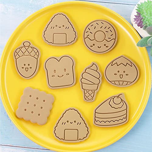 MayeBridge 8 Pieces Cute Icecream Cookie Moulds For Baking Cookie Press Donut Cookie Mould Set Kitchen Tools Plastic Cookie Stamps (Donut)