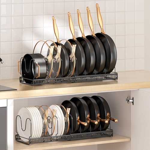 MUDEELA Expandable Pot Pan Lid Organizers inside Cabinet, 10 Divider-Black - color: Black, size: 10 Dividers