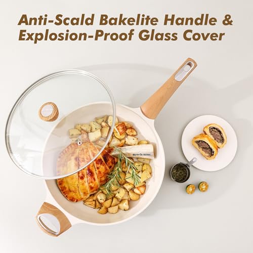 SENSARTE Ceramic Nonstick Frying Pan Skillet with Lid, 10.5 Inch Deep Frying Pan, 3.8 Qt Saute Pan, Induction Pan, Healthy Non Toxic Cooking Pan with Helper Handle, PFOA PFAS PTFE Free - color: Ceramic Taupe, size: 3.8QT / 10.5IN