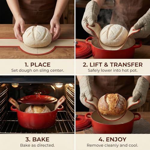 Silicone Bread Sling for Dutch Oven, 2-Pack Reusable Sourdough Baking Mats